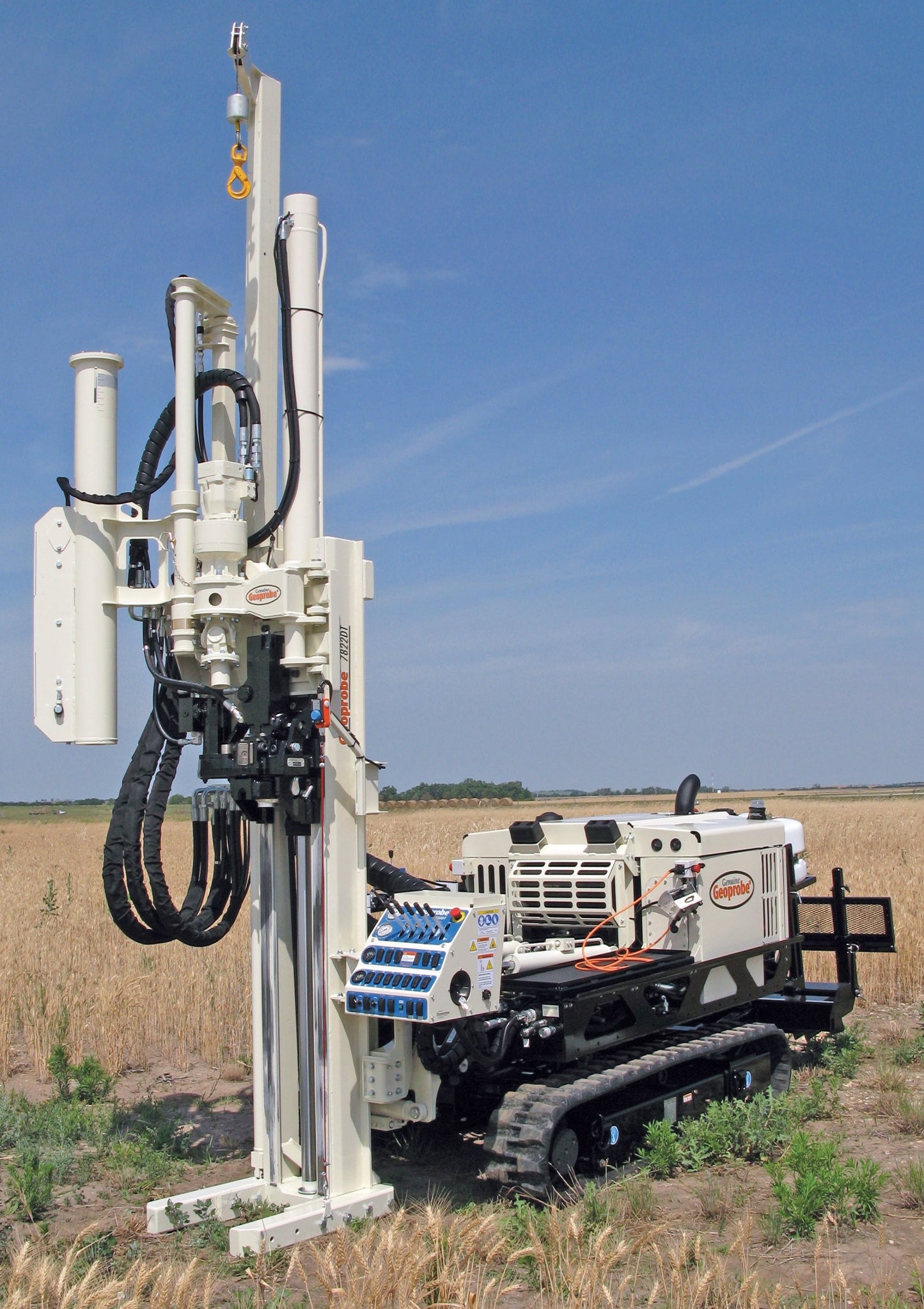 Geoprobe 7822 in the field with mast extended.